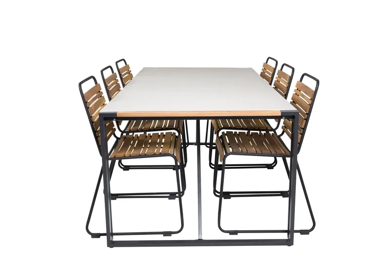 Texas Matgrupp Utomhus 200cm + 6 Bois Matstolar, Natur/Svart