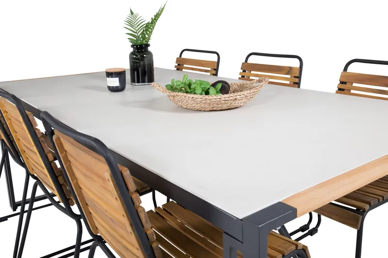 Texas Matgrupp Utomhus 200cm + 6 Bois Matstolar - Natur/Svart - Utemöbler - Utegrupp - Matgrupp utomhus