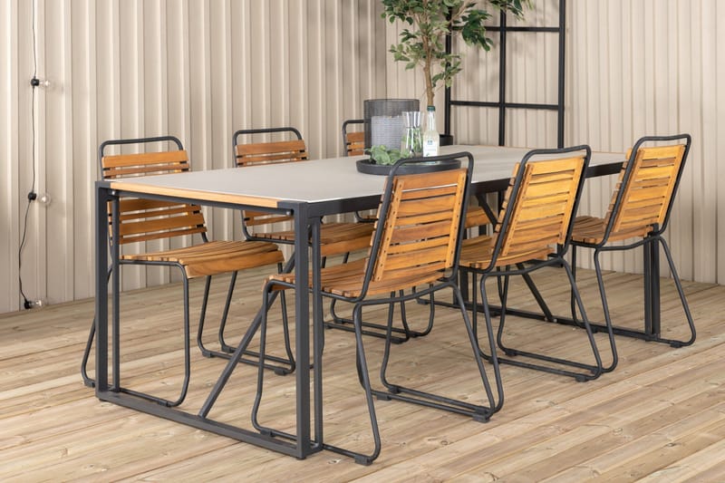 Texas Matgrupp Utomhus 200cm + 6 Bois Matstolar - Natur/Svart - Utemöbler - Utegrupp - Matgrupp utomhus
