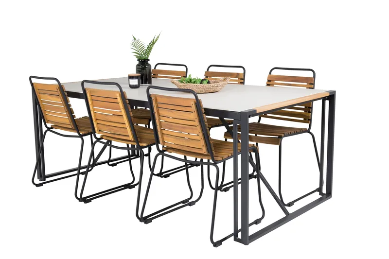 Texas Matgrupp Utomhus 200cm + 6 Bois Matstolar - Natur/Svart - Utemöbler - Utegrupp - Matgrupp utomhus
