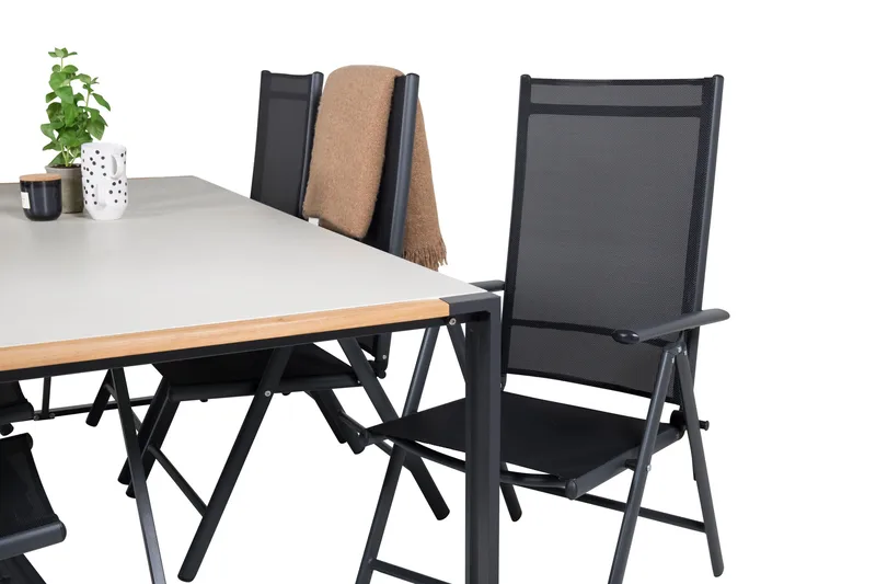 Texas Matgrupp Utomhus 200cm + 6 Break Positionsstolar - Svart/Grå - Utemöbler - Utegrupp - Matgrupp utomhus