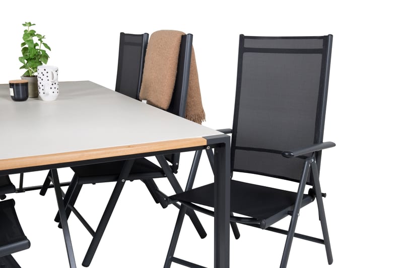 Texas Matgrupp Utomhus 200cm + 6 Break Positionsstolar - Svart/Grå - Utemöbler - Utegrupp - Matgrupp utomhus