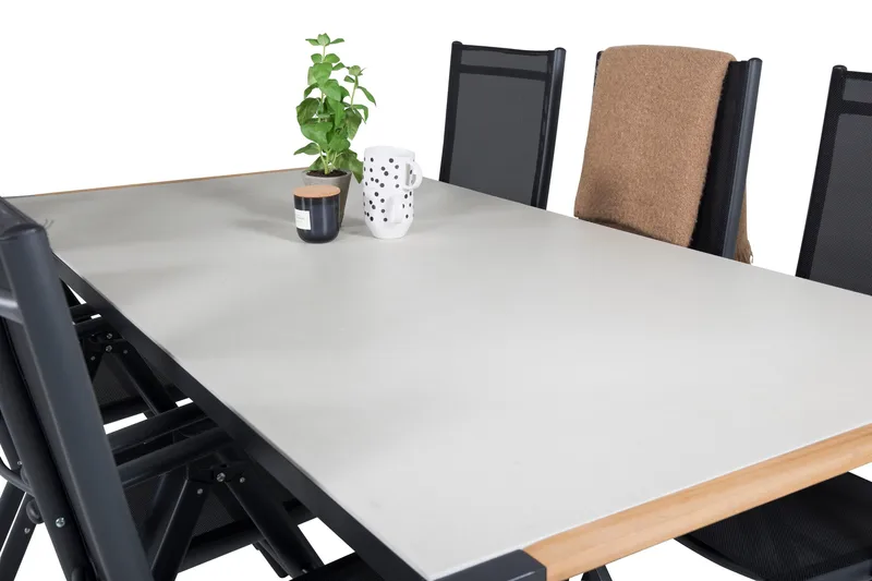 Texas Matgrupp Utomhus 200cm + 6 Break Positionsstolar - Svart/Grå - Utemöbler - Utegrupp - Matgrupp utomhus