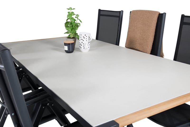 Texas Matgrupp Utomhus 200cm + 6 Break Positionsstolar - Svart/Grå - Utemöbler - Utegrupp - Matgrupp utomhus