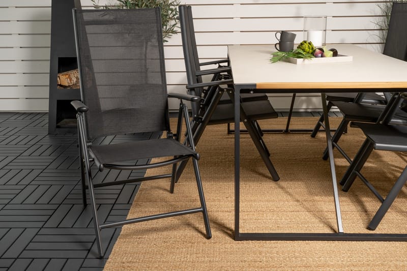 Texas Matgrupp Utomhus 200cm + 6 Break Positionsstolar - Svart/Grå - Utemöbler - Utegrupp - Matgrupp utomhus