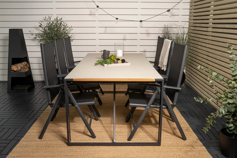 Texas Matgrupp Utomhus 200cm + 6 Break Positionsstolar - Svart/Grå - Utemöbler - Utegrupp - Matgrupp utomhus