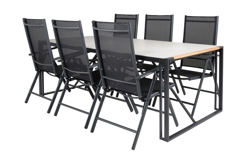 Texas Matgrupp Utomhus 200cm + 6 Break Positionsstolar - Svart/Grå - Utemöbler - Utegrupp - Matgrupp utomhus