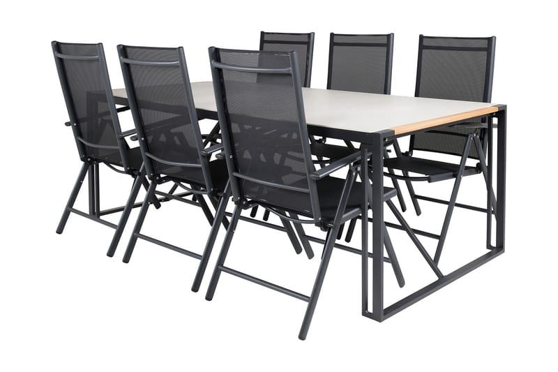 Texas Matgrupp Utomhus 200cm + 6 Break Positionsstolar - Svart/Grå - Utemöbler - Utegrupp - Matgrupp utomhus