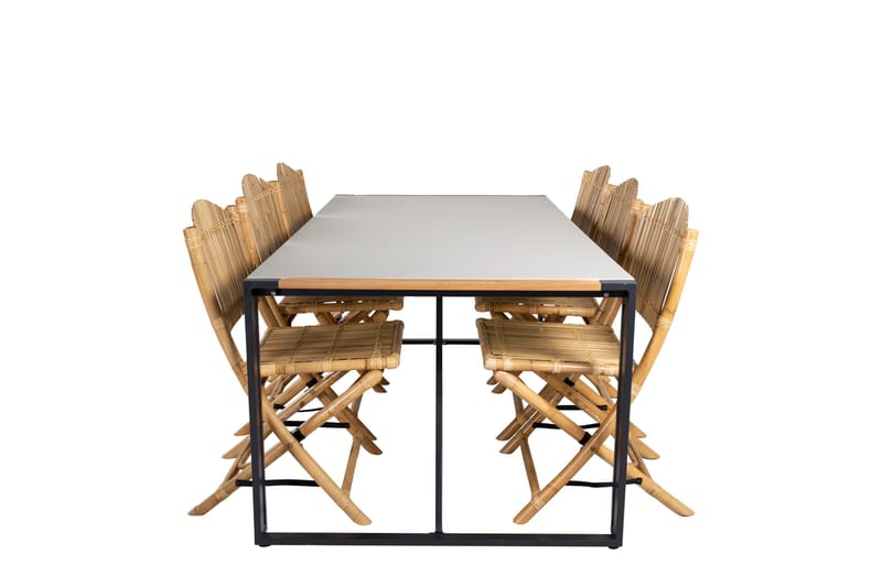 Texas Matgrupp Utomhus 200cm + 6 Cane Matstolar, Vit