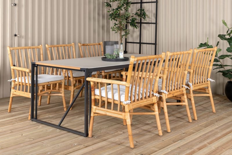 Texas Matgrupp Utomhus 200cm + 6 Cane Matstolar - Vit - Utemöbler - Utegrupp - Matgrupp utomhus