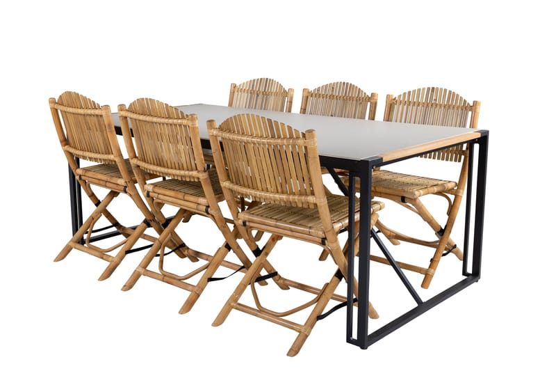 Texas Matgrupp Utomhus 200cm + 6 Cane Matstolar - Vit - Utemöbler - Utegrupp - Matgrupp utomhus