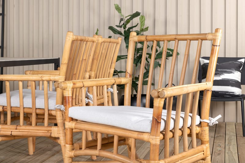 Texas Matgrupp Utomhus 200cm + 6 Cane Matstolar - Vit - Utemöbler - Utegrupp - Matgrupp utomhus