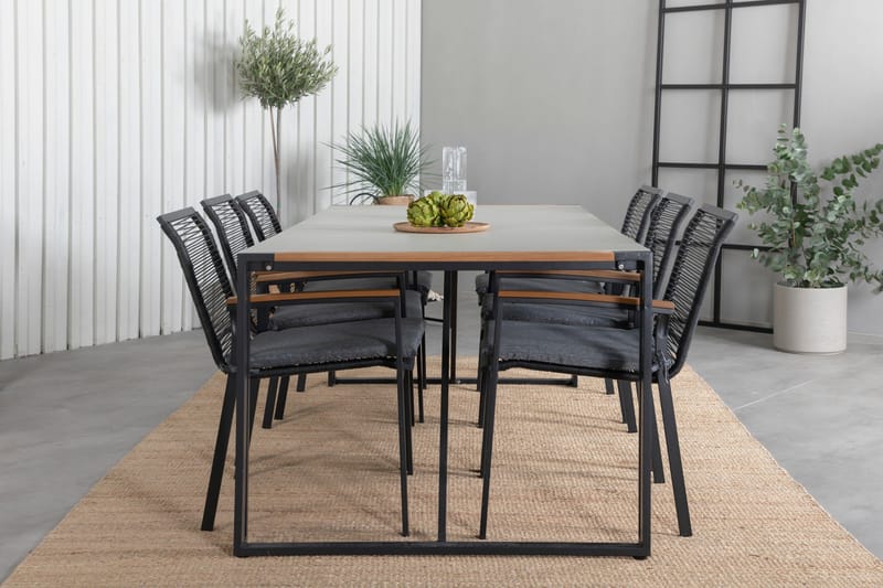 Texas Matgrupp Utomhus 200cm + 6 Dallas Matstolar - Svart - Utemöbler - Utegrupp - Matgrupp utomhus
