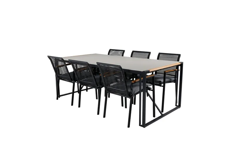 Texas Matgrupp Utomhus 200cm + 6 Dallas Matstolar, Svart