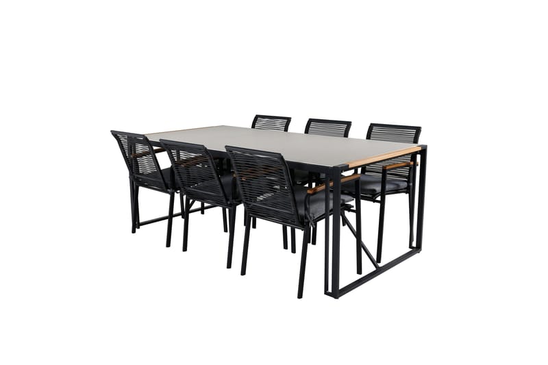 Texas Matgrupp Utomhus 200cm + 6 Dallas Matstolar, Svart