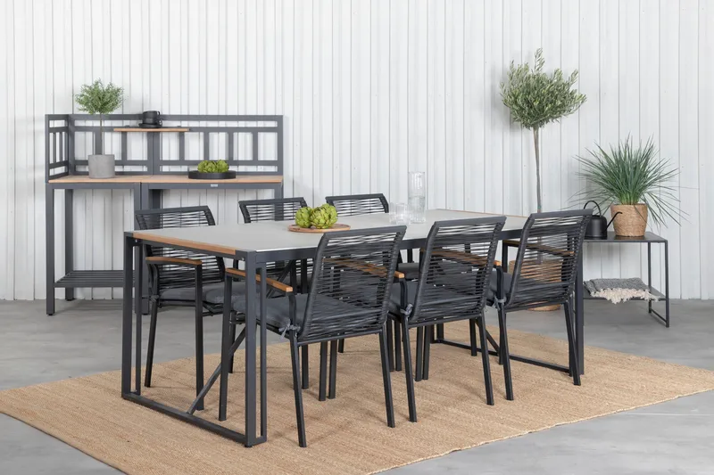 Texas Matgrupp Utomhus 200cm + 6 Dallas Matstolar - Svart - Utemöbler - Utegrupp - Matgrupp utomhus