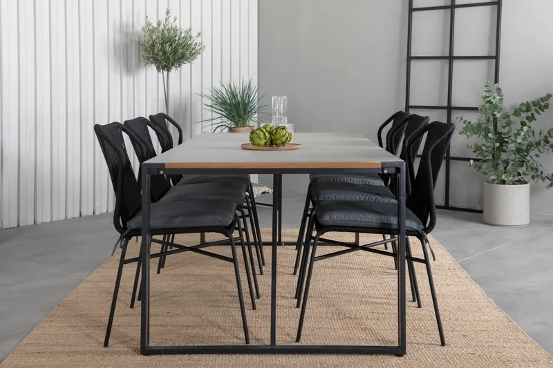 Texas Matgrupp Utomhus 200cm + 6 Julian Matstolar - Svart/Grå - Utemöbler - Utegrupp - Matgrupp utomhus