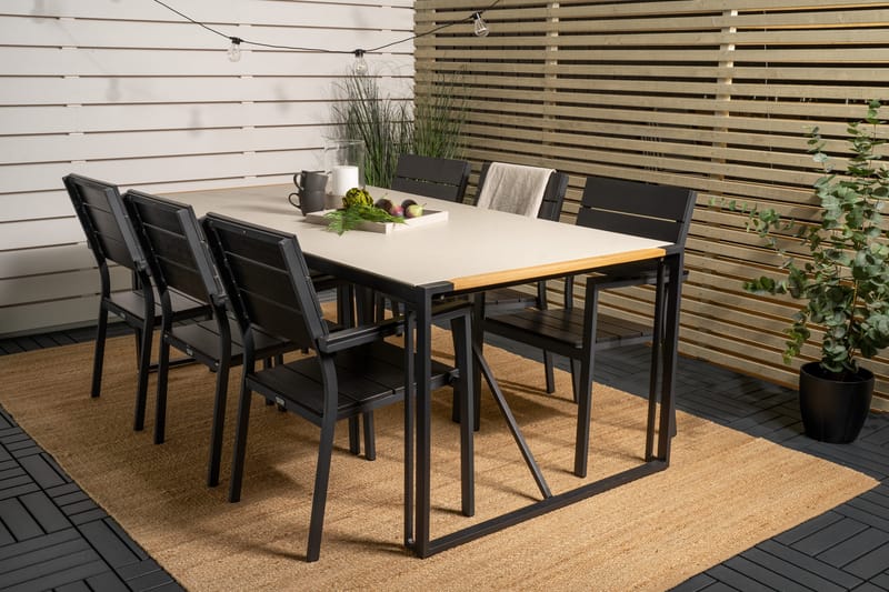 Texas Matgrupp Utomhus 200cm + 6 Levels Matstolar - Svart - Utemöbler - Utegrupp - Matgrupp utomhus