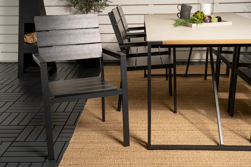 Texas Matgrupp Utomhus 200cm + 6 Levels Matstolar - Svart - Utemöbler - Utegrupp - Matgrupp utomhus