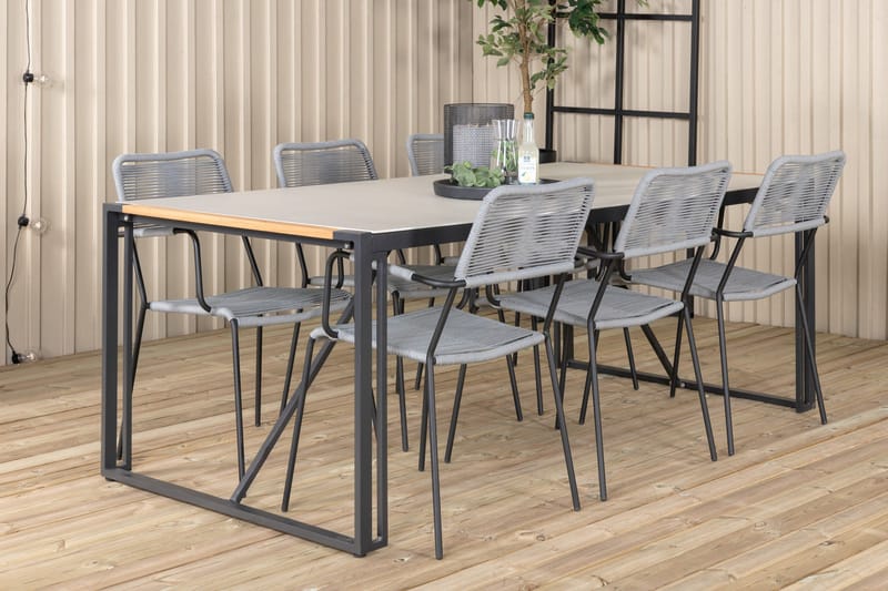 Texas Matgrupp Utomhus 200cm + 6 Lindos Karmstolar - Vit - Utemöbler - Utegrupp - Matgrupp utomhus