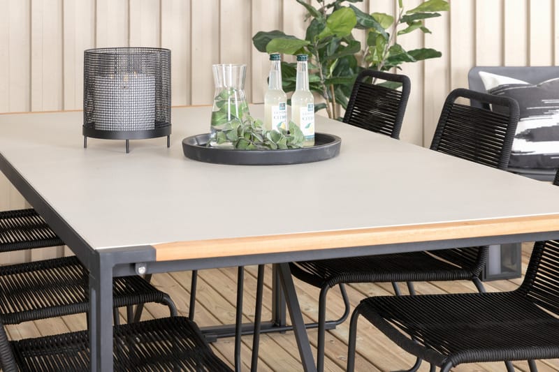 Texas Matgrupp Utomhus 200cm + 6 Lindos Stapelbara Matstolar - Svart - Utemöbler - Utegrupp - Matgrupp utomhus