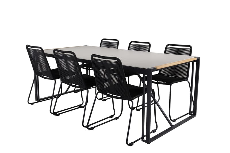 Texas Matgrupp Utomhus 200cm + 6 Lindos Stapelbara Matstolar - Svart - Utemöbler - Utegrupp - Matgrupp utomhus