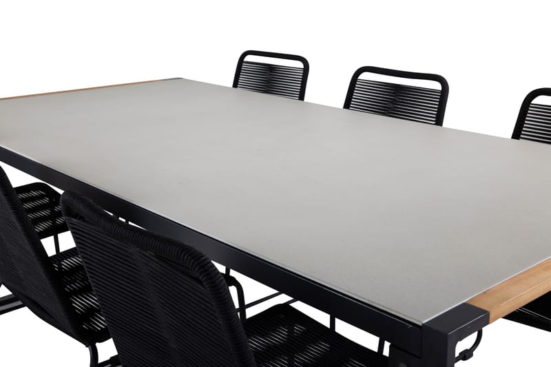 Texas Matgrupp Utomhus 200cm + 6 Lindos Stapelbara Matstolar - Svart - Utemöbler - Utegrupp - Matgrupp utomhus