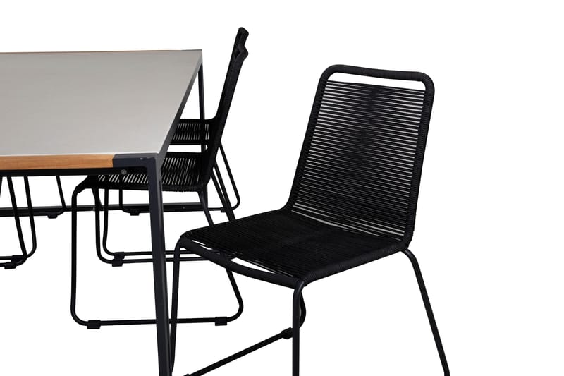 Texas Matgrupp Utomhus 200cm + 6 Lindos Stapelbara Matstolar - Svart - Utemöbler - Utegrupp - Matgrupp utomhus