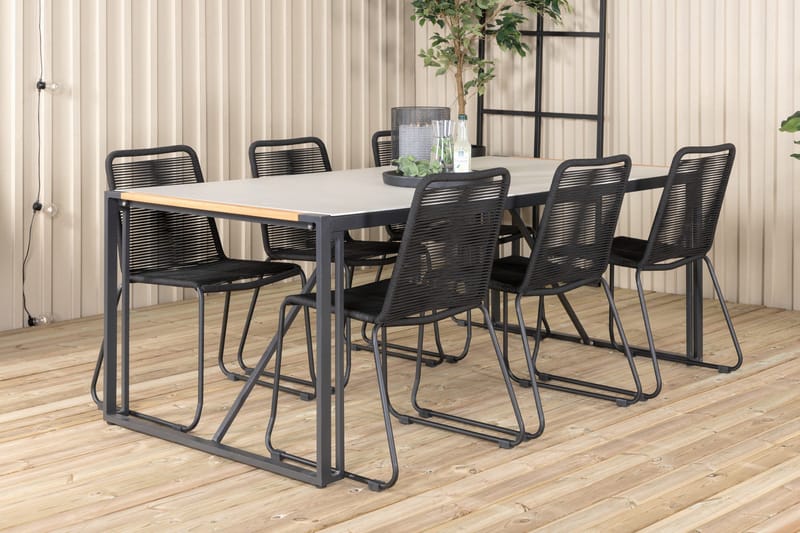 Texas Matgrupp Utomhus 200cm + 6 Lindos Stapelbara Matstolar - Svart - Utemöbler - Utegrupp - Matgrupp utomhus