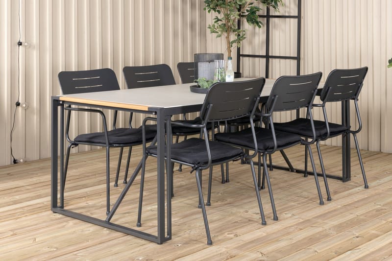 Texas Matgrupp Utomhus 200cm + 6 Nicke Matstolar - Svart - Utemöbler - Utegrupp - Matgrupp utomhus