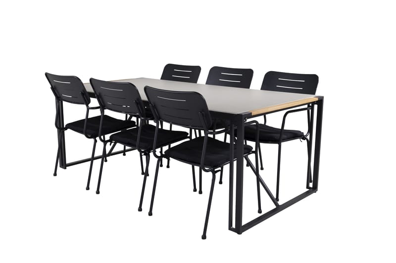 Texas Matgrupp Utomhus 200cm + 6 Nicke Matstolar, Svart