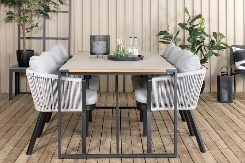 Texas Matgrupp Utomhus 200cm + 6 Virya Matstolar - Svart/Grå - Utemöbler - Utegrupp - Matgrupp utomhus