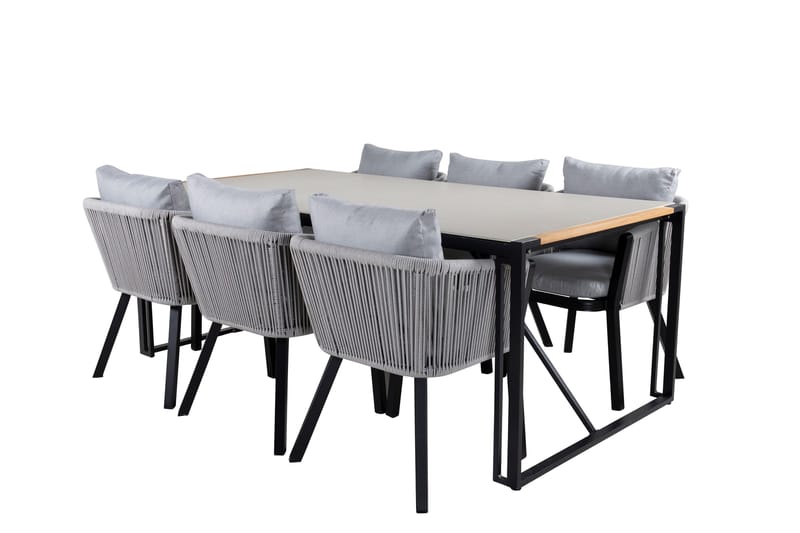 Texas Matgrupp Utomhus 200cm + 6 Virya Matstolar - Svart/Grå - Utemöbler - Utegrupp - Matgrupp utomhus