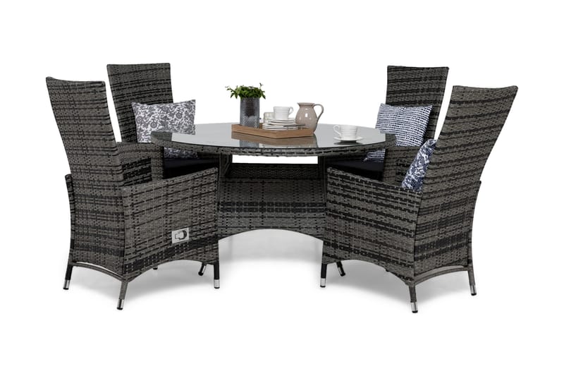 Thor Matgrupp Ø140 + 4 Jenny Ställbar Fåtölj m Dyna, Grå