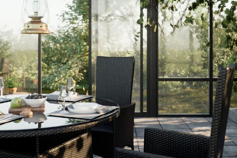 Thor Matgrupp Ø140 + 4 Jenny Ställbar Fåtölj m Dyna - Svart - Utemöbler - Utegrupp - Matgrupp utomhus