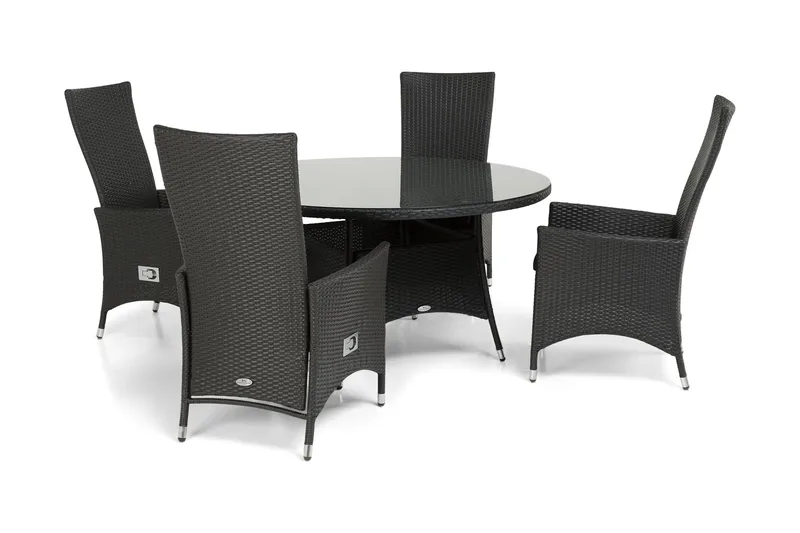 Thor Matgrupp Ø140 + 4 Jenny Ställbar Fåtölj - Svart - Utemöbler - Utegrupp - Matgrupp utomhus