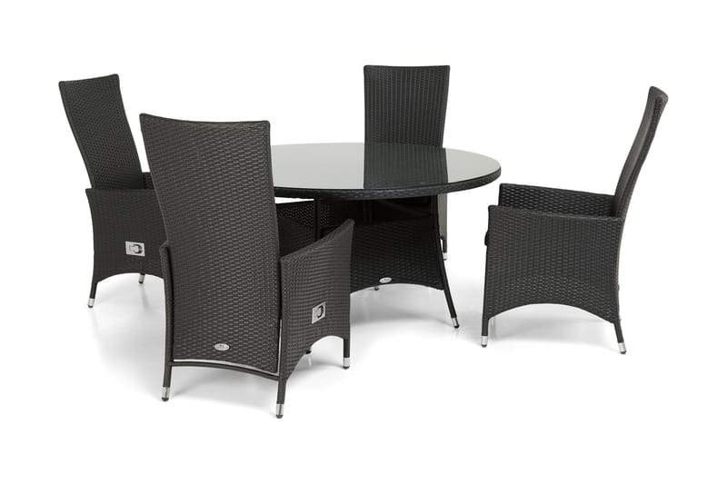 Thor Matgrupp Ø140 + 4 Jenny Ställbar Fåtölj - Svart - Utemöbler - Utegrupp - Matgrupp utomhus