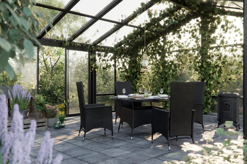 Thor Matgrupp Ø140 + 4 Jenny Ställbar Fåtölj - Svart - Utemöbler - Utegrupp - Matgrupp utomhus