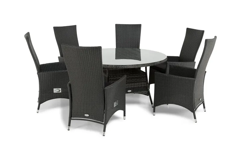 Thor Matgrupp Ø140 + 6 Jenny Ställbar Fåtölj - Grå/Svart - Utemöbler - Utegrupp - Matgrupp utomhus
