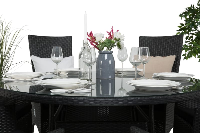 Thor Matgrupp Ø140 + 6 Jenny Ställbar Fåtölj - Svart - Utemöbler - Utegrupp - Matgrupp utomhus