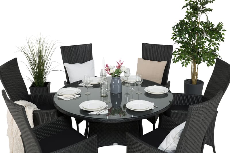 Thor Matgrupp Ø140 + 6 Jenny Ställbar Fåtölj - Svart - Utemöbler - Utegrupp - Matgrupp utomhus