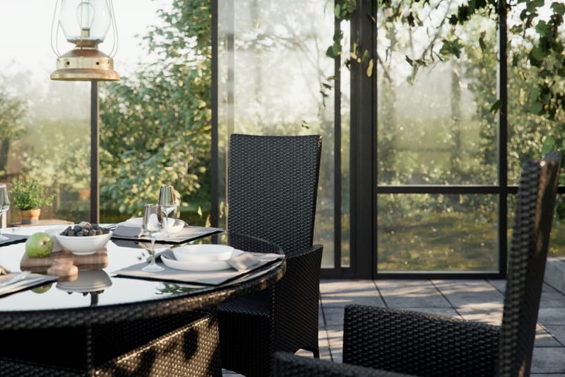 Thor Matgrupp Ø140 + 6 Jenny Ställbar Fåtölj - Svart - Utemöbler - Utegrupp - Matgrupp utomhus