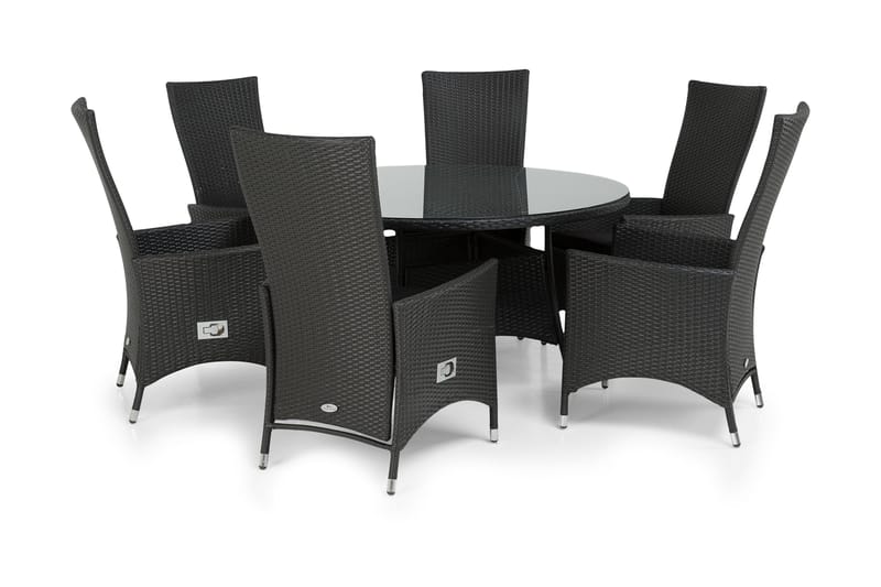 Thor Matgrupp Ø140 + 6 Jenny Ställbar Fåtölj - Svart - Utemöbler - Utegrupp - Matgrupp utomhus