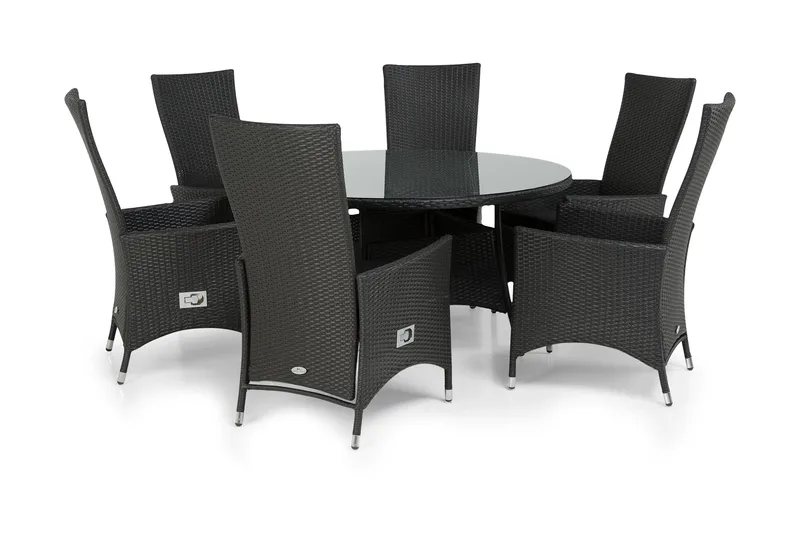 Thor Matgrupp Ø140 + 6 Jenny Ställbar Fåtölj - Svart - Utemöbler - Utegrupp - Matgrupp utomhus