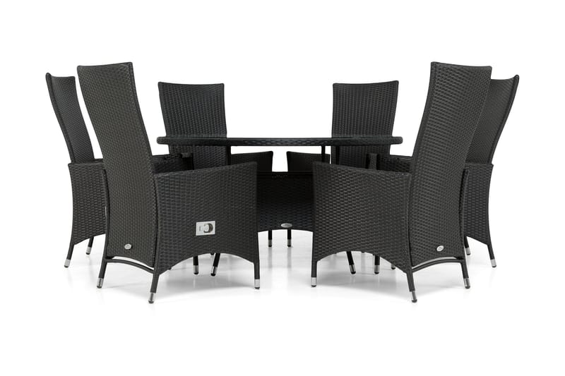 Thor Matgrupp Ø140 + 6 Jenny Ställbar Fåtölj, Svart