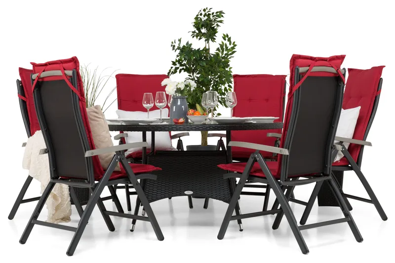 Thor Matgrupp Ø140 + 6 Monaco Lyx Positionsstol - Svart/Svart - Utemöbler - Utegrupp - Matgrupp utomhus