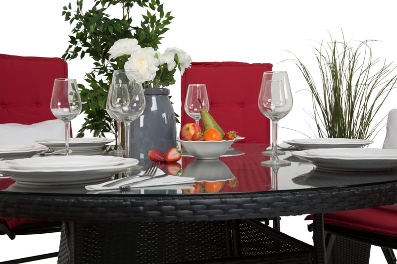 Thor Matgrupp Ø140 + 6 Monaco Lyx Positionsstol - Svart/Svart - Utemöbler - Utegrupp - Matgrupp utomhus