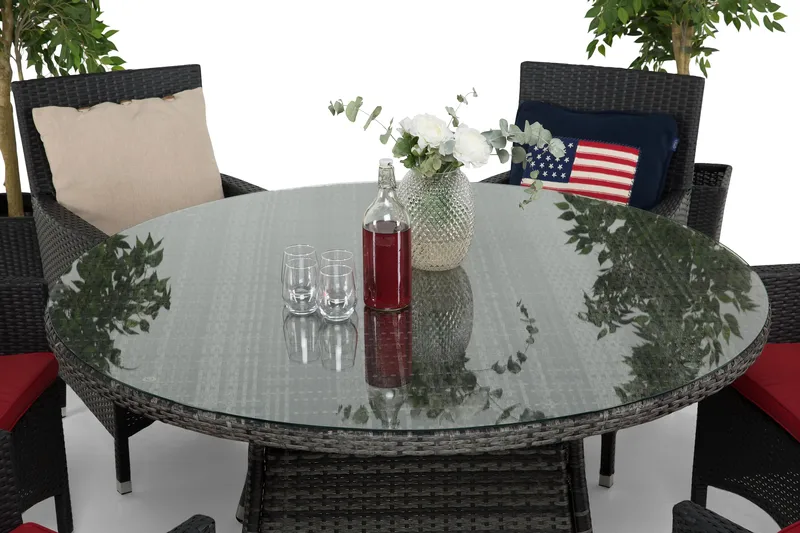 Thor Matgrupp Ø140 + 6 Thor Fåtölj - Grå/Svart - Utemöbler - Utegrupp - Matgrupp utomhus