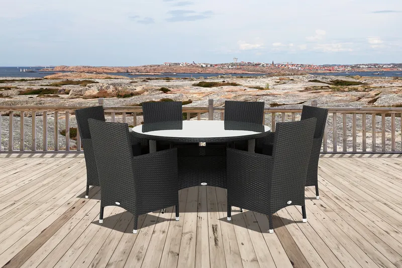 Thor Matgrupp Ø140 + 6 Thor Fåtölj - Svart - Utemöbler - Utegrupp - Matgrupp utomhus