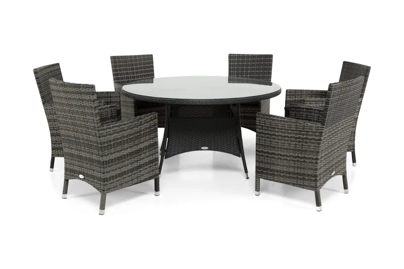 Thor Matgrupp Ø140 + 6 Thor Fåtölj, Svart/Grå